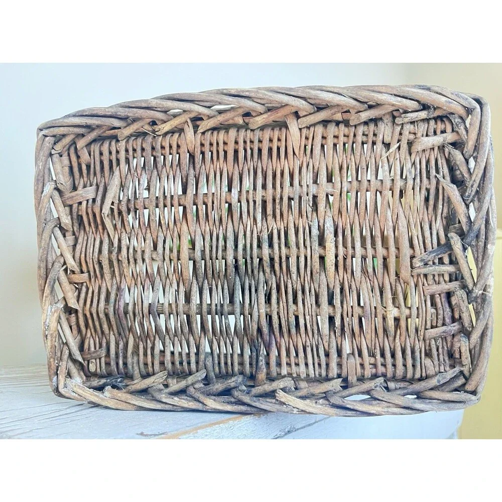 Vintage Rustic Mid Century Dark Brown Primitive Gathering Basket High Handle 18”